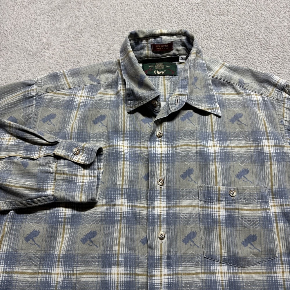 Vintage Orvis Men's S Fishing Lure Button Up Shirt Made USA Cotton Outdoors